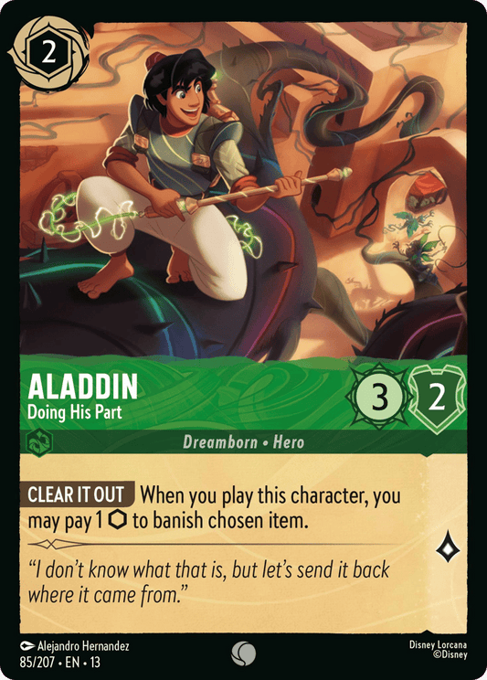 Aladdin - Doing His Part 085/207 — Disney Lorcana Attack of the Vine! non-foil English card
