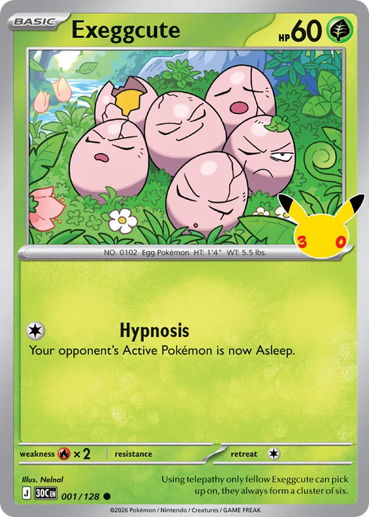 Exeggcute 001/128 — Pokémon TCG 30th Celebration card front