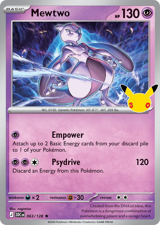 Mewtwo 063/128 — Pokémon TCG 30th Celebration card front