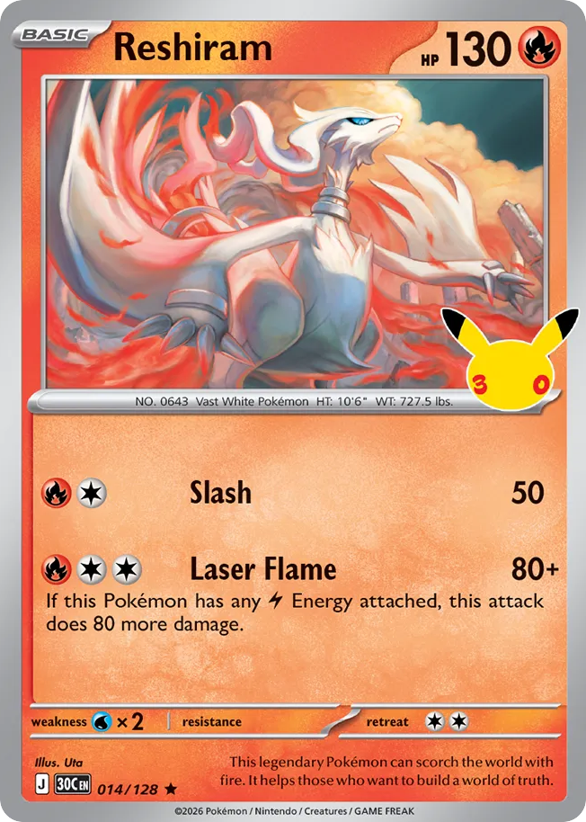 Reshiram 014/128 — Pokémon TCG 30th Celebration card front