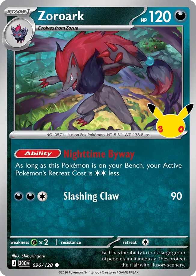 Zoroark 096/128 — Pokémon TCG 30th Celebration card front