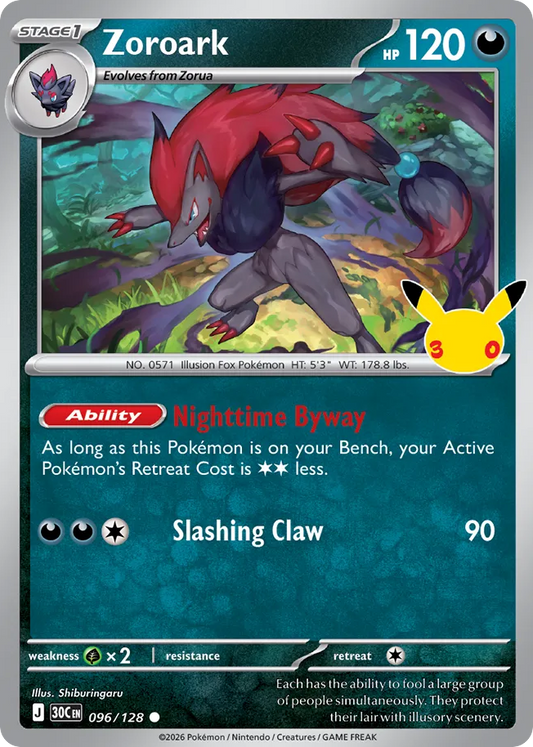 Zoroark 096/128 — Pokémon TCG 30th Celebration card front