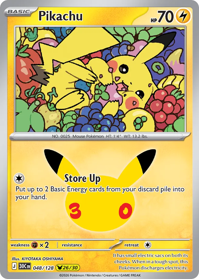Pikachu (26/30) 048/128 — Pokémon TCG 30th Celebration card front