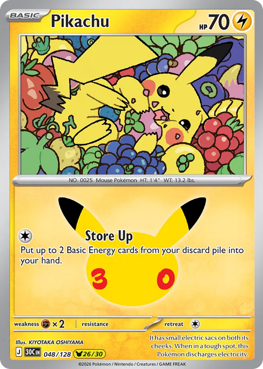 Pikachu (26/30) 048/128 — Pokémon TCG 30th Celebration card front