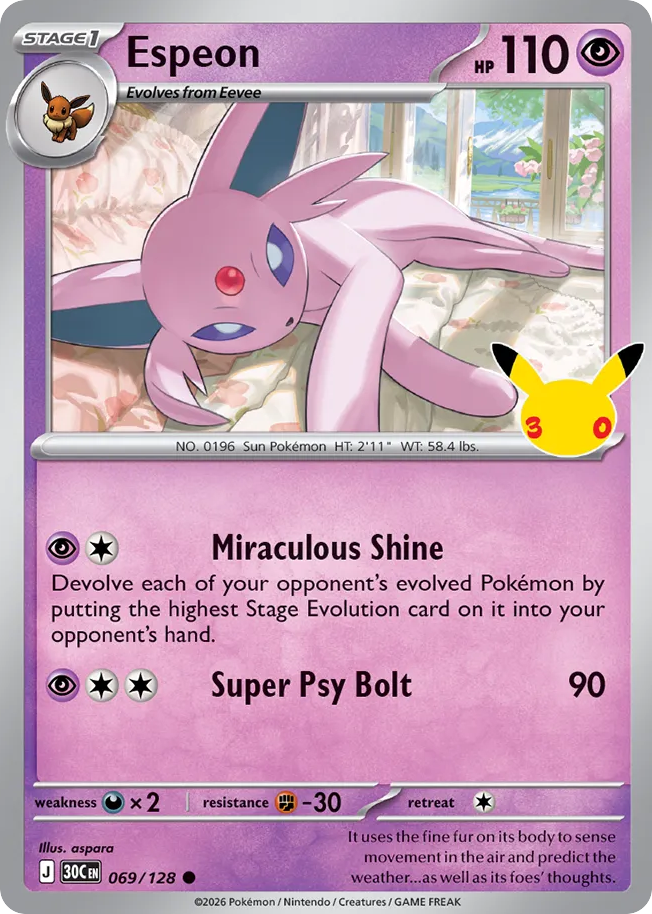 Espeon 069/128 — Pokémon TCG 30th Celebration card front