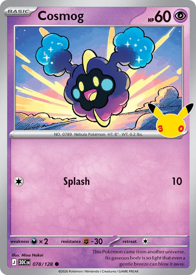 Cosmog 078/128 — Pokémon TCG 30th Celebration card front