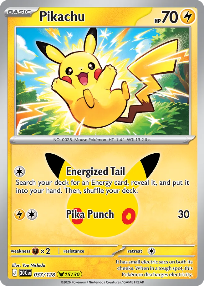 Pikachu (15/30) 037/128 — Pokémon TCG 30th Celebration card front