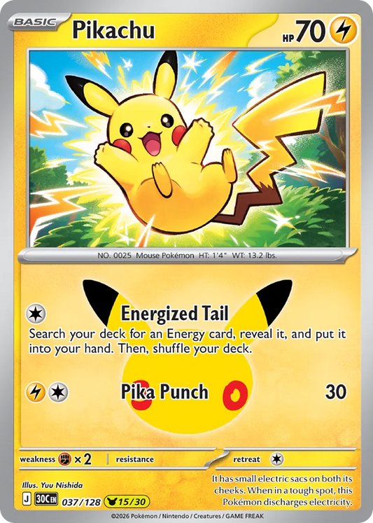 Pikachu (15/30) 037/128 — Pokémon TCG 30th Celebration card front