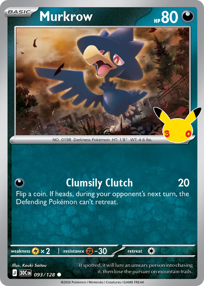 Murkrow 093/128 — Pokémon TCG 30th Celebration card front