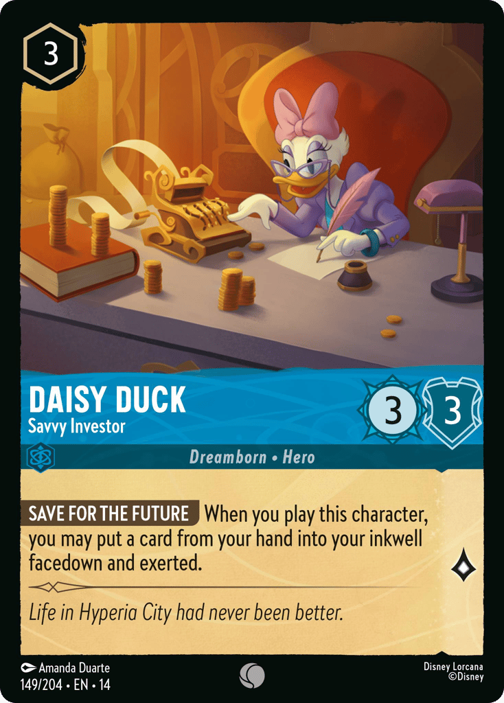 Daisy Duck - Savvy Investor 149/204 – Disney Lorcana Hyperia City – Non-Foil card artwork