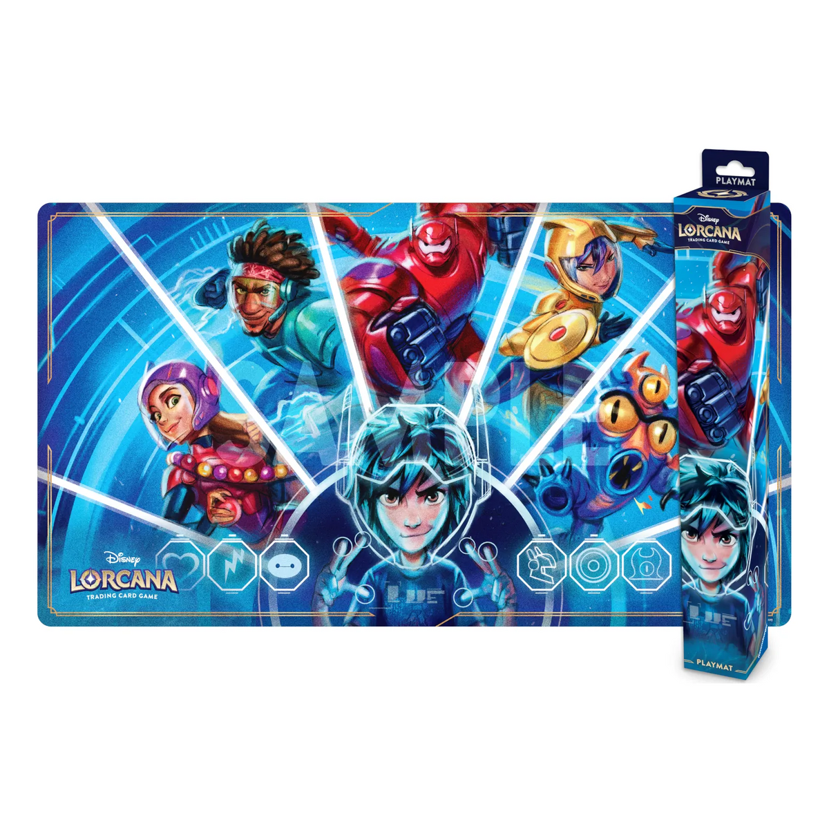 Official Disney Lorcana Archazia's Island Baymax playmat and branded packaging