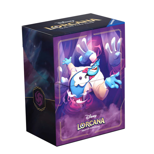 Official Disney Lorcana Genie deck box featuring blue Genie with purple background
