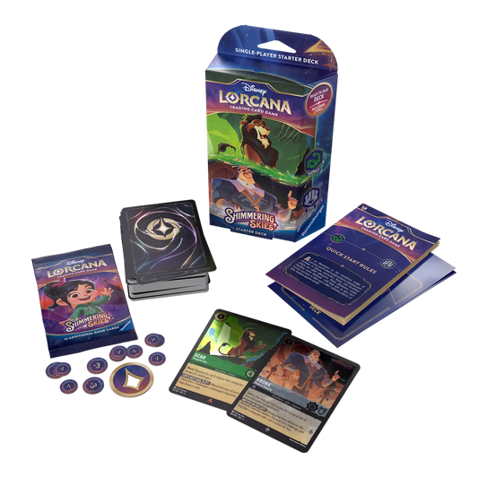 Disney Lorcana Shimmering Skies Scar and Kronk Emerald Steel starter deck and contents