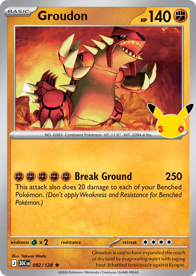 Groudon 082/128 — Pokémon TCG 30th Celebration card front