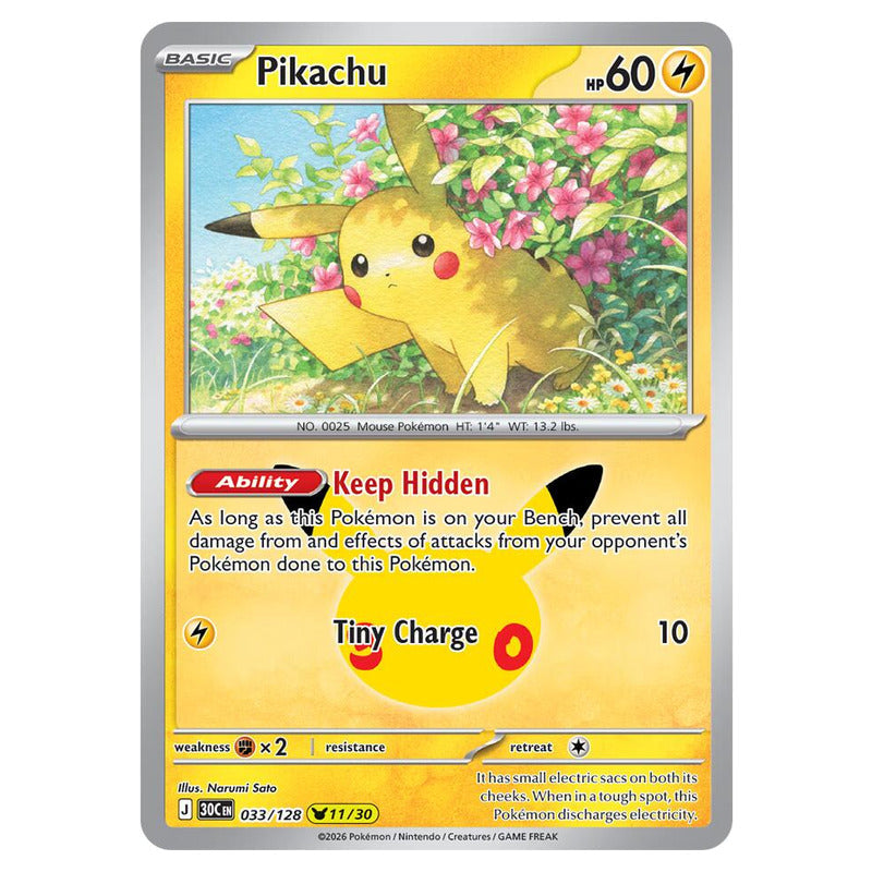 Pikachu (11/30) 033/128 – Pokémon 30th Celebration card artwork