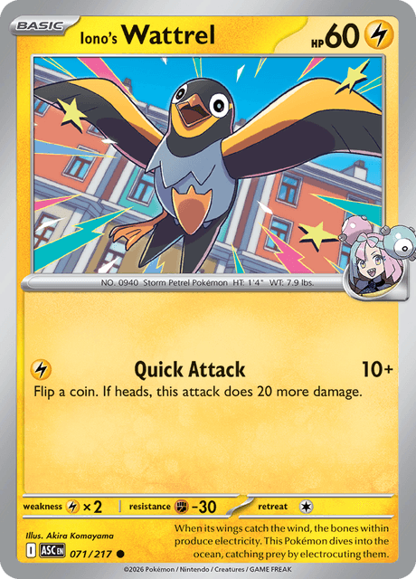 Iono's Wattrel 071/217 – Pokémon Ascended Heroes card artwork
