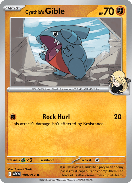 Cynthia's Gible 109/217 – Pokémon Ascended Heroes card artwork