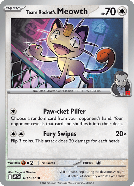 Team Rocket's Meowth 161/217 – Pokémon Ascended Heroes card artwork