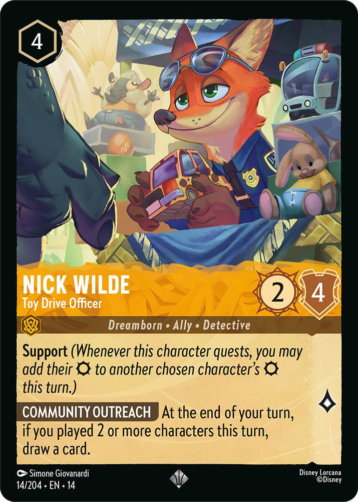 Nick Wilde - Toy Drive Officer 014/204 Disney Lorcana Hyperia City Non-Foil artwork