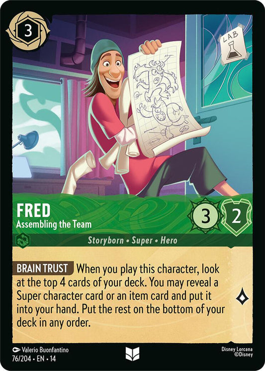 Fred - Assembling the Team 076/204 Disney Lorcana Hyperia City Non-Foil reference artwork