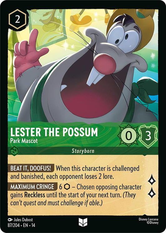 Lester the Possum - Park Mascot 087/204 Disney Lorcana Hyperia City Non-Foil reference artwork