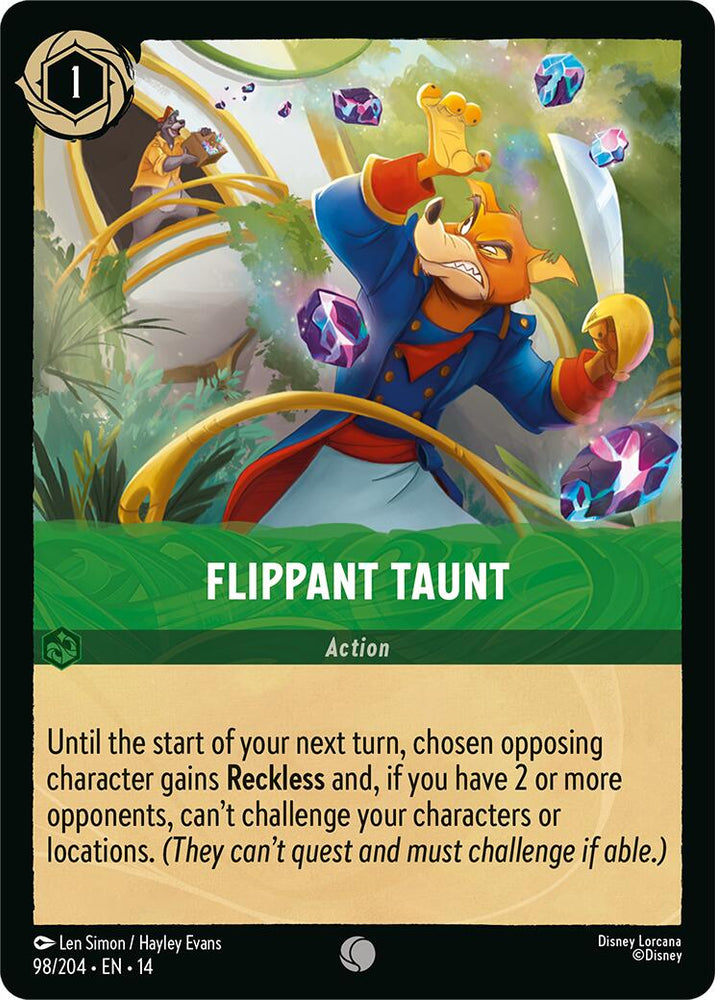 Flippant Taunt 098/204 Disney Lorcana Hyperia City Non-Foil reference artwork