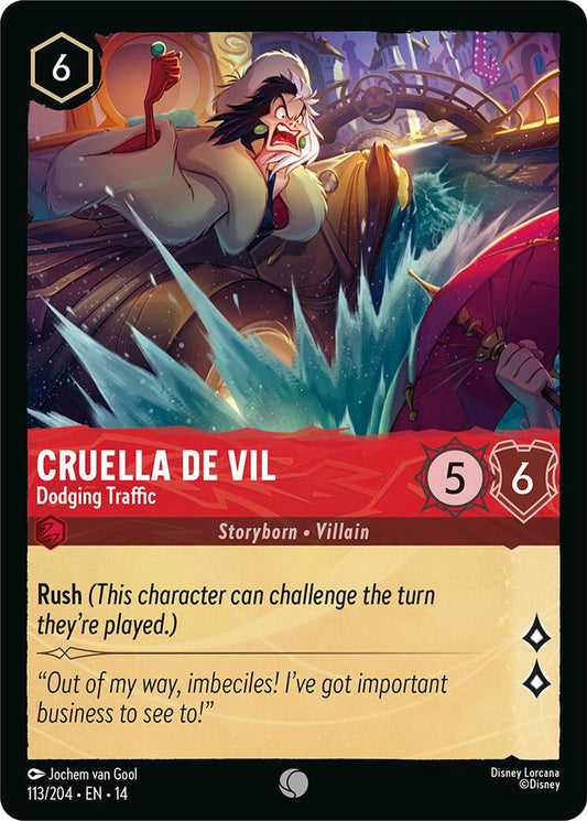 Cruella De Vil - Dodging Traffic 113/204 Disney Lorcana Hyperia City Non-Foil reference artwork