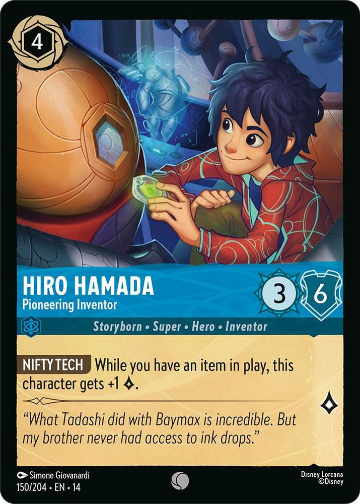 Hiro Hamada - Pioneering Inventor 150/204 Disney Lorcana Hyperia City Non-Foil reference artwork