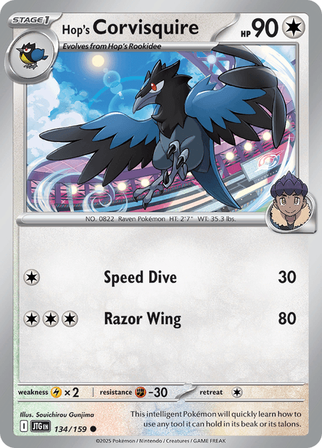 Hop's Corvisquire 134/159 – Pokémon Journey Together card artwork