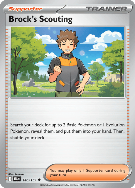 Brock's Scouting 146/159 – Pokémon Journey Together card artwork
