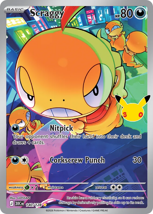 Scraggy 140/128 Holo – English card front