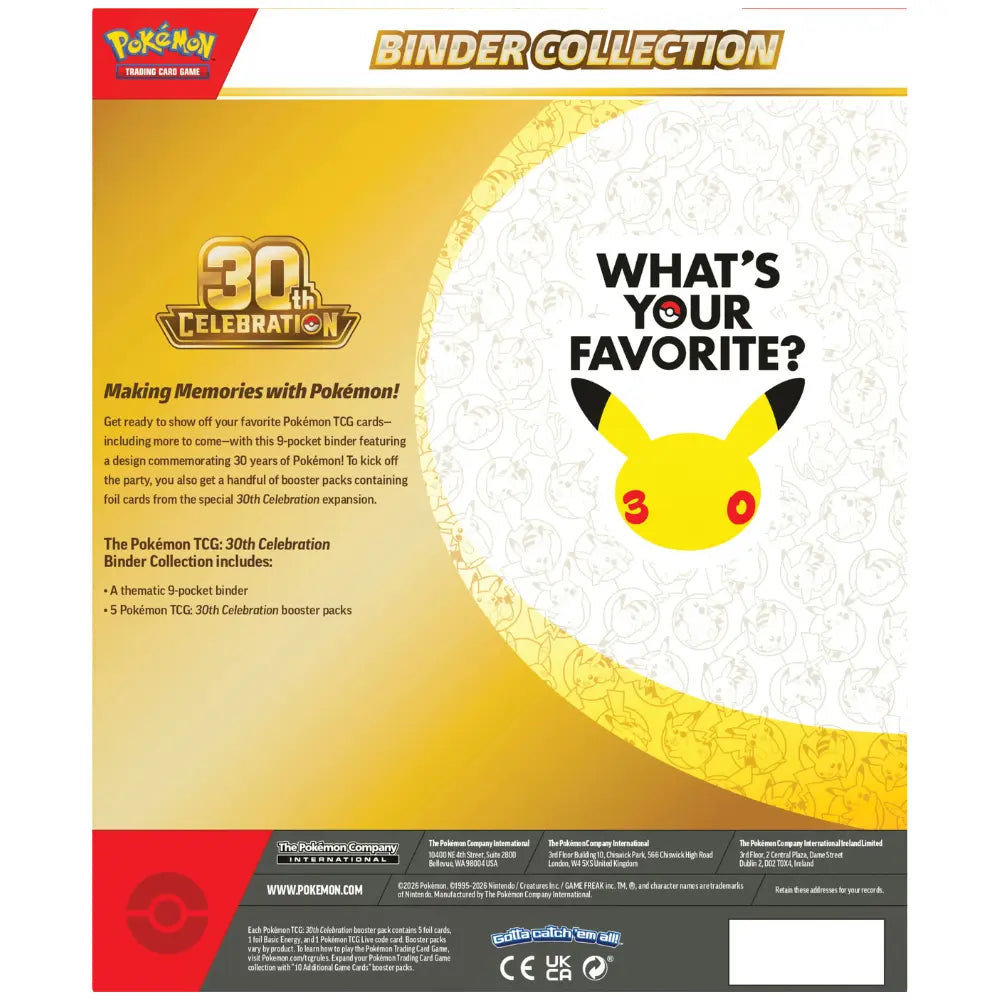 Pokémon 30th Celebration Binder Collection back (display/packaging reference; item supplied factory sealed)
