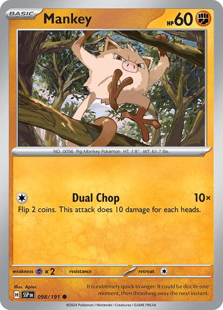 Mankey 098/191 – Pokémon Surging Sparks card artwork