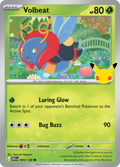 Volbeat 003/128 English Pokémon 30th Celebration card front