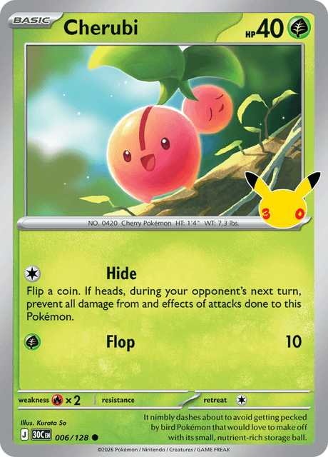 Cherubi 006/128 Pokémon 30th Celebration Holo English card front