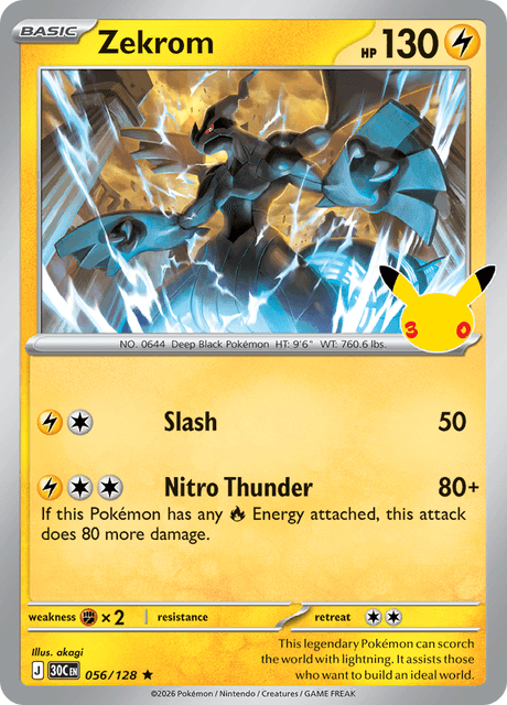Zekrom 056/128 Pokémon 30th Celebration Holo English card front