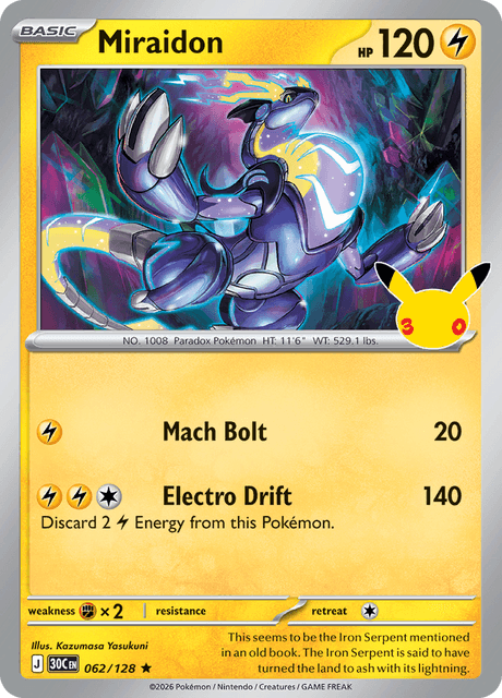 Miraidon 062/128 Pokémon 30th Celebration Holo English card front