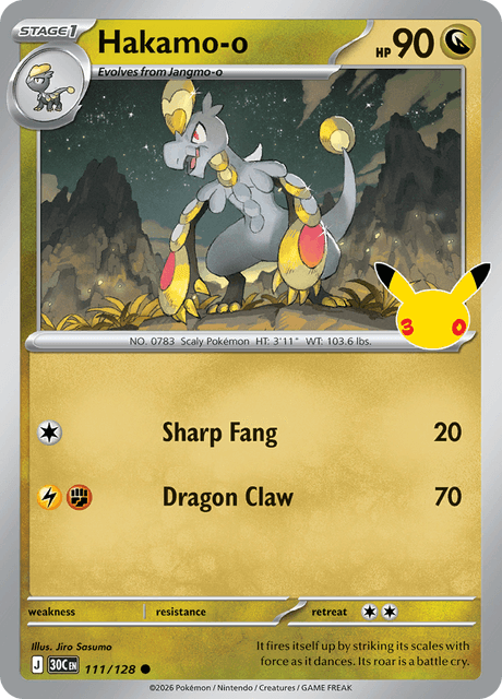 Hakamo-o 111/128 Pokémon 30th Celebration Holo English card front