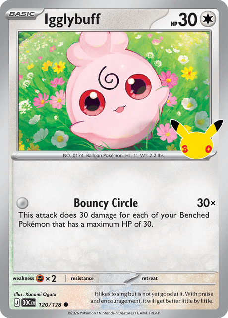 Igglybuff 120/128 Pokémon 30th Celebration Holo English card front