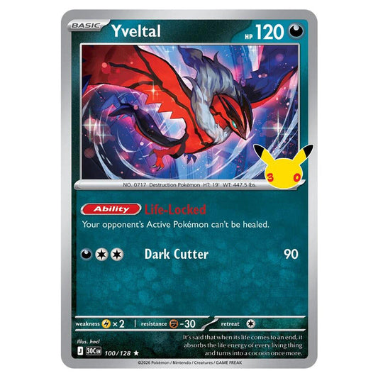 Yveltal 100/128 Holo — Pokémon TCG 30th Celebration card front
