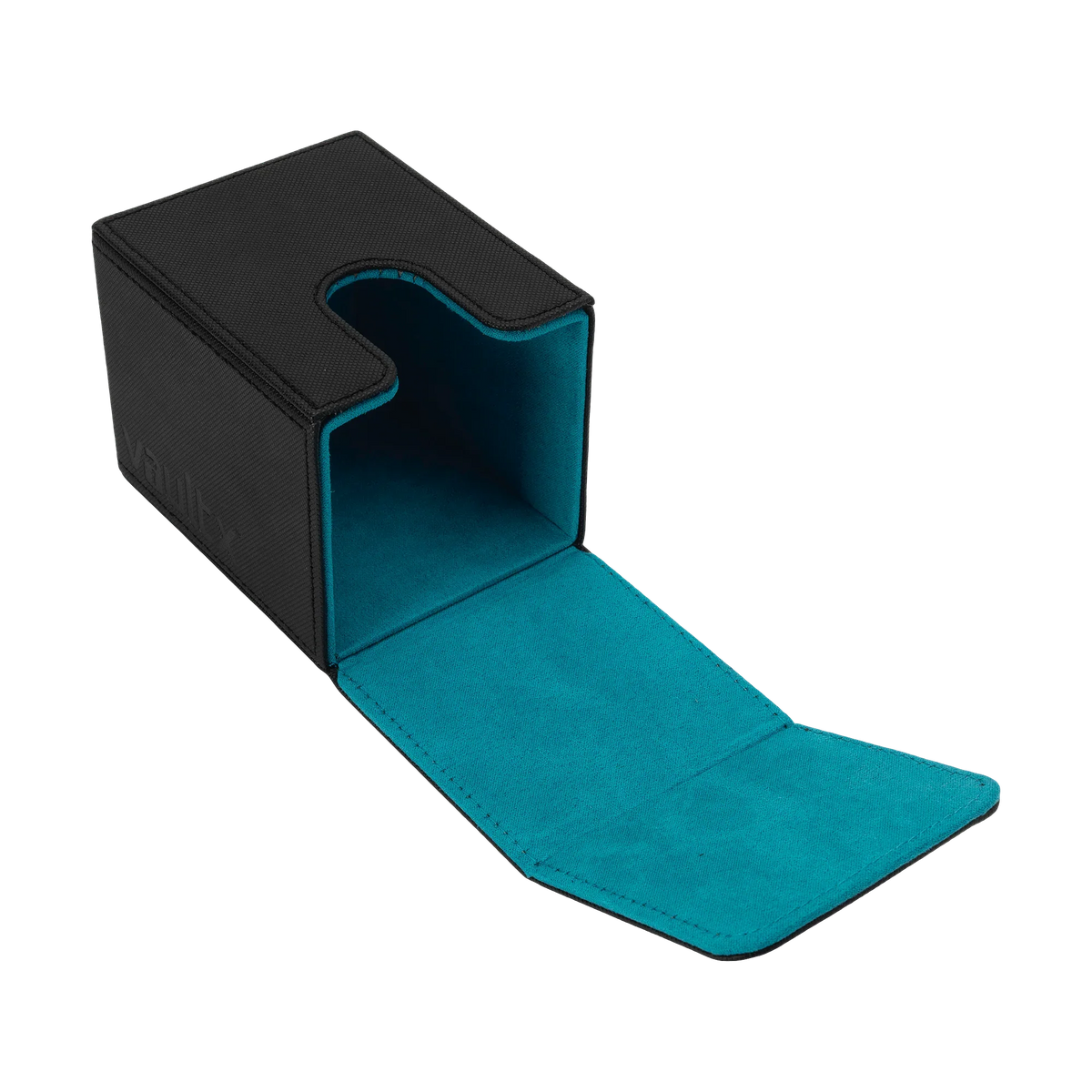Vault X Exo-Tec 80+ deck box laid open showing full electric blue protective lining